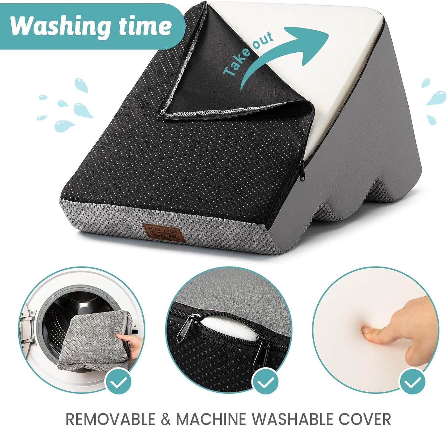 Dog Stairs for Small Dogs 19.7" H, Curved Dog Step for Puppy, Older or Cat, Medium Pet Ramp for Sofa, Couch or Bed, Ladder with High Density Foam, 15.7x28.3x19.7 inch, 4 Step, Grey