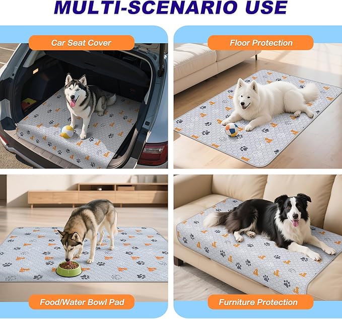WanpeeGoo Washable Pee Pads for Dogs, 1 Pack Absorbent Reusable Training Dog Pads Pet Puppy Pads, Non-Slip Potty Pads for Whelping, Playpen, Crate, Bed, Orange, 72"x72"