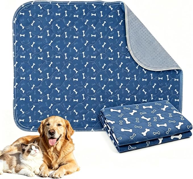 Puppy Pee Pads with Pheromones,Washable and Reusable Pee Pads for Dogs,Waterproof and Leak-Proof,Non-Slip Base Training Pads Suitable for Home,Travel and Dog Crates(Blue Bone,S:23.6*15.7in)