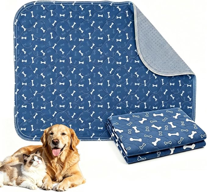 Puppy Pee Pads with Pheromones,Washable and Reusable Pee Pads for Dogs,Waterproof and Leak-Proof,Non-Slip Base Training Pads Suitable for Home,Travel and Dog Crates(Blue Bone,L:35.4*31.5in)