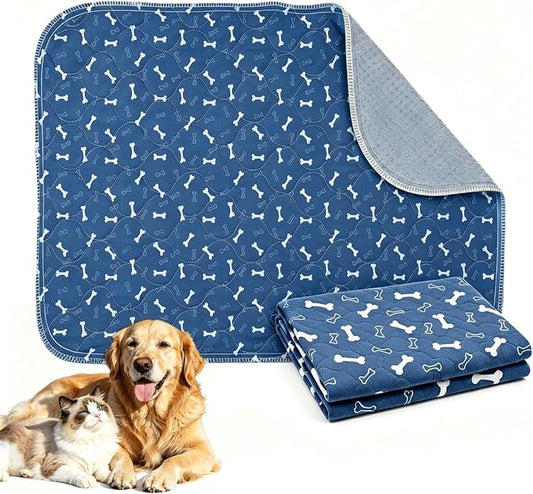 Puppy Pee Pads with Pheromones,Washable and Reusable Pee Pads for Dogs,Waterproof and Leak-Proof,Non-Slip Base Training Pads Suitable for Home,Travel and Dog Crates(Blue Bone,L:35.4*31.5in)