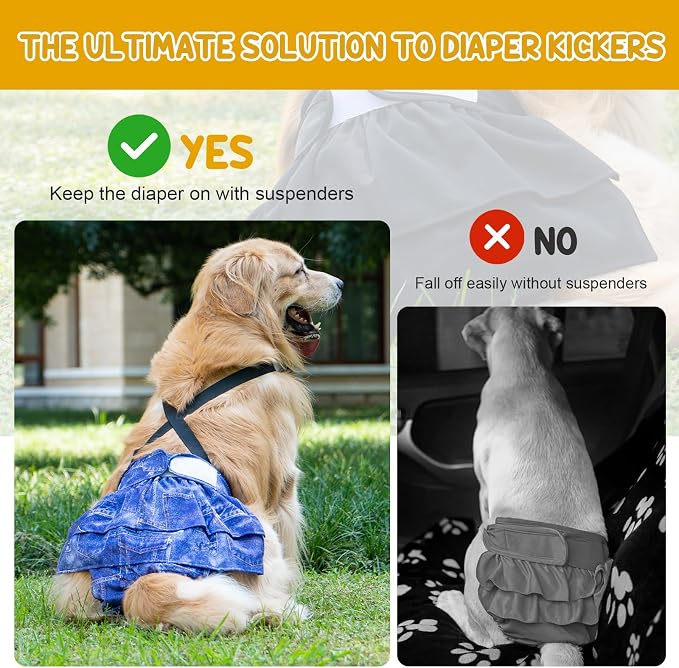 3 Pack Avont Washable Female Dog Diaper with Suspender, Reusable Girl Doggie Diapers for Small Medium Large Doggy in Heat Cycle Period Incontinence -L