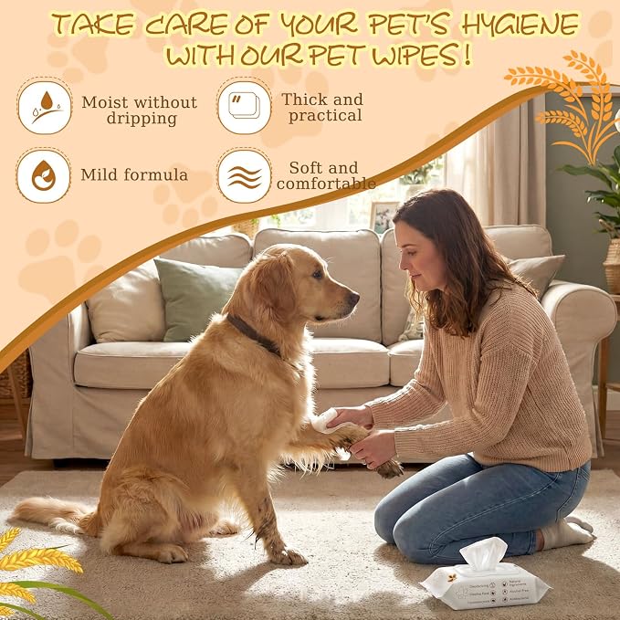 Treela 10 Packs of 800 Dog Wipes Pet Wipes Cat Grooming Supplies for Paws, Butt, Ear, Skin, Body Bath Cleaning Stain Odor Remover, Home or Travel Use (Soothing Oatmeal Flavor)