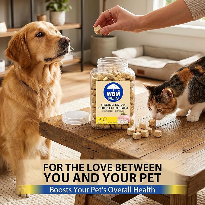 WBM Pets Freeze Dried Dog Treats | Chicken Breast, Single Ingredient | Premium Quality | Grain Free Training Treats for Dogs & Cat, 12 oz Plastic Jar