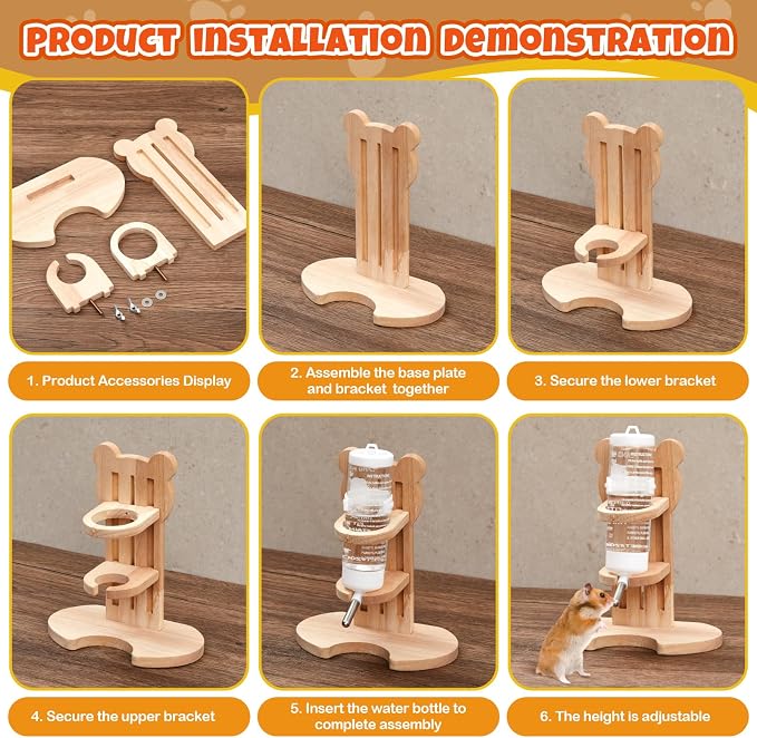 19 Pcs Hamster Cage Accessories & Habitat Set, Wooden Silent Exercise Wheel Wood Hide Out Tree Trunk Tunnel Tube Water Bottle Set Sand Bath Bowl Chew Toys for Dwarf Hamster Gerbil Mouse
