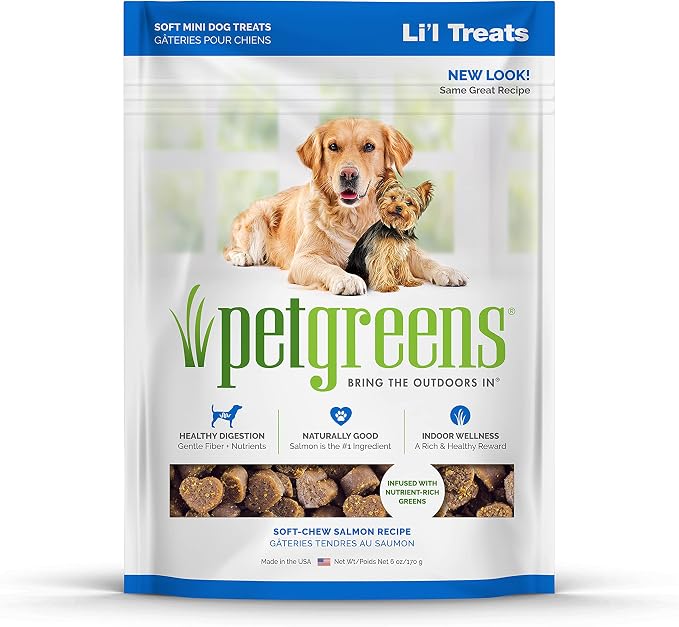 Pet Greens Natural Soft-Chew Dog Treats Infused with Supergreens, Healthy Salmon, Roasted Chicken, Tasty Lamb and Bacon and Cheese Flavors, 6 Ounces Per Pack (4 Pack Variety Pack)