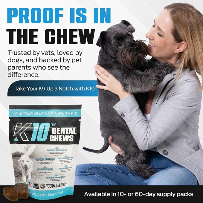 K10 Dental Chews (10 Count) – Low-Calorie Dog Chew with Human-Grade Ingredients – Dog Chews that Support Fresh Breath, Oral Hygiene, Digestion & Vitality – Vet-Preferred Dental Treats for Dogs