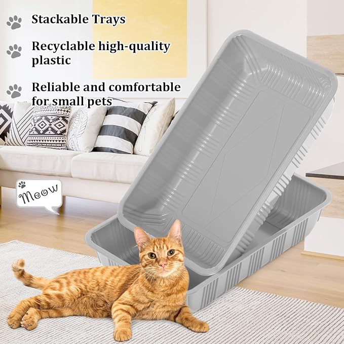 Tessco for you 30 Pack Disposable Cat Litter Boxes, Plastic Leakproof Litter Trays for Cats, Disposable Travel or Temporary Litters Pan for Kittens and Small Pets, 16.7 x 10.5 x 3.4 Inch(Gray)