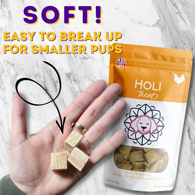 HOLI Freeze Dried Chicken Breast Dog Treats. Single Ingredient Freeze Dried Chicken Treats for Dogs. Healthy All Natural Dog Snack Made from 100% Breast Meat. High Value Training Treat - 3.5 oz