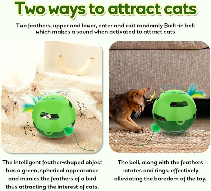 Muhhiba Interactive Cat Toys, Irregularly Rotating Feather Cat Toy Ball, Automatic Kitten Toy, Perfect for Bored Indoor Adult Cats