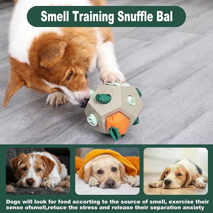 Dog Snuffle Ball - Upgrade Ball Interactive Puzzle Dog Toys, Foraging Truffle Pads Puppy Snack Dispenser Slow Feeder Suitable for Any Size Pet with Squeaky Carrot Toys (Apricot)