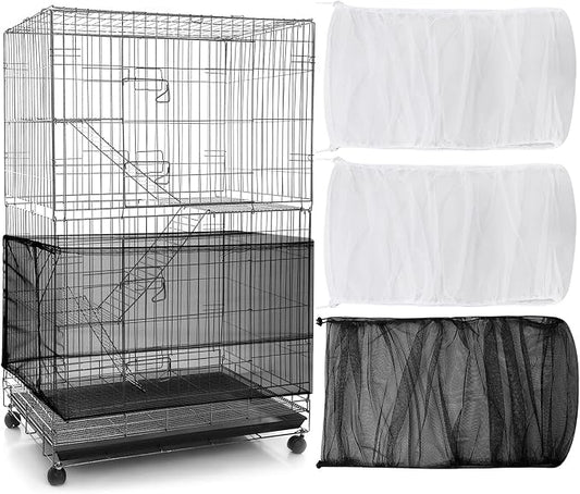 3 Pieces Large Adjustable Bird Cage Cover Seed Feather Catcher Birdcage Nylon Mesh Net Cover Soft Skirt Guard for Parakeet Macaw African Round Square Cage (118 x 15 Inch in Circumference and Width)
