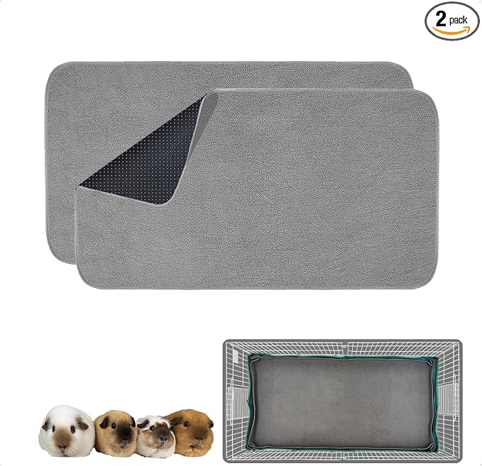 Guinea Pig Cage Liner, 2 Pack - Washable, Reusable, Leakproof Fleece Bedding Pads for Small Animals with Anti-Slip Bottom - for Midwest Cage 24''X47'' Area, Gray