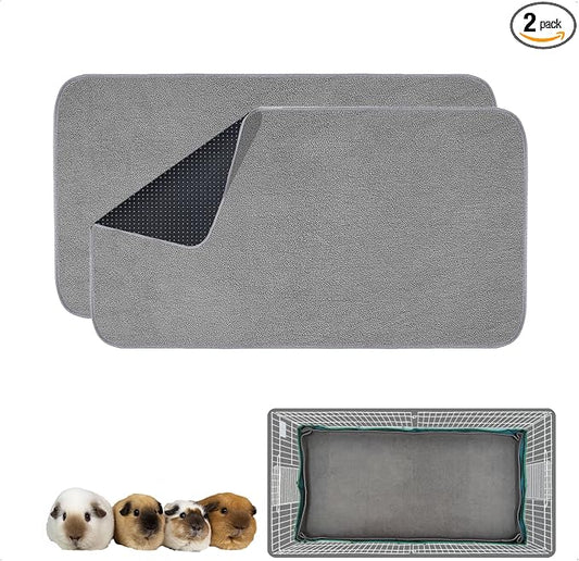 Guinea Pig Cage Liner, 2 Pack - Washable, Reusable, Leakproof Fleece Bedding Pads for Small Animals with Anti-Slip Bottom - for Midwest Cage 24''X47'' Area, Gray
