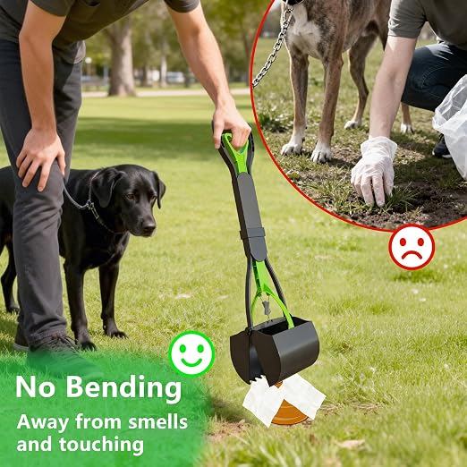Outdoors Pet Waste Station 20L/5 Gallon Dog Poop Trash Can with Lid – Foot Pedal, Removable Inner Bin,Includes 200 Bonus Waste Bags & Long Handle Green Pooper Scooper