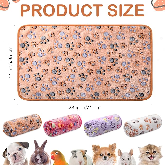 Tudomro 8 Pcs Absorbent Guinea Pig Blankets Washable Small Animal Fleece Bedding Cage Liners Reusable Pet Sleep Mat Pad Cover for Ferret Chinchilla Furniture Protection(Paw,14 x 28 Inch)