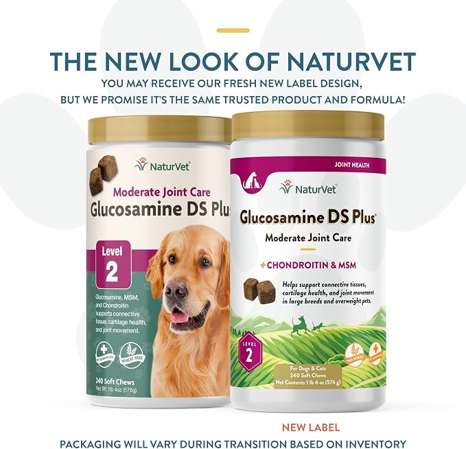 NaturVet – Glucosamine DS Plus - Level 2 Moderate Care – Supports Healthy Hip & Joint Function – Enhanced with Glucosamine, MSM & Chondroitin – for Dogs & Cats – 240 Soft Chews