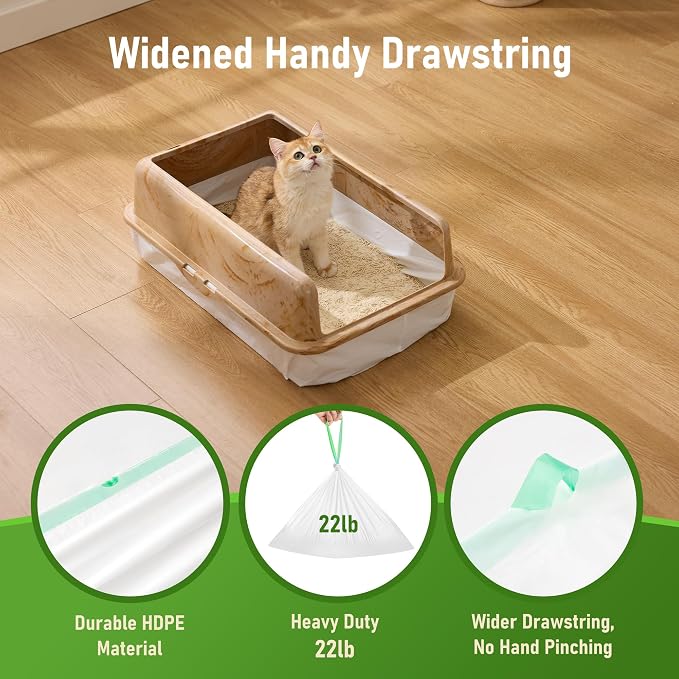 ZOMISIA Cat Litter Box Liners Large - 40 Count 37" x 18" Jumbo Litter Bags with Drawstring, Extra Thick Kitty Litter Pan Liners Tear Resistant Heavy Duty, Easy Clean up for Litter Tray, Unscented
