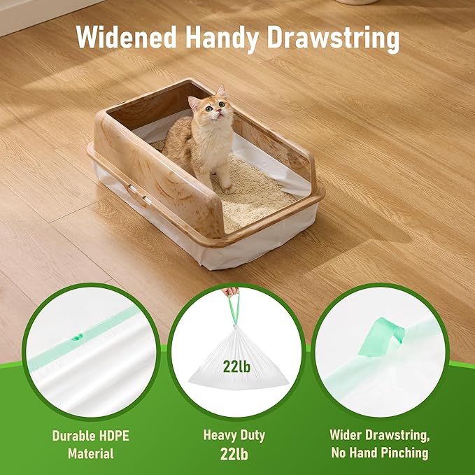 ZOMISIA Cat Litter Box Liners Large - 20 Count 37" x 18" Jumbo Litter Bags with Drawstring, Extra Thick Kitty Litter Pan Liners Tear Resistant Heavy Duty, Easy Clean up for Litter Tray, Unscented