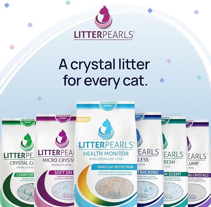 Litter Pearls Tracksless Unscented Non-Clumping Crystal Cat Litter with Odorbond, 15 Pounds
