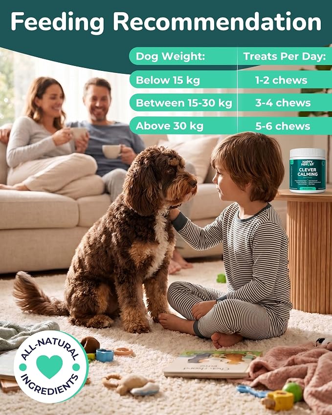 Clever Calming Chews for Dogs, 100% Natural Dog Supplement, For Anxiety Relief, Helps Stress, Fear, Hyperactivity, Reactivity, Beef Flavor Calming Dog Treats, Made in USA, 60 Soft Chews