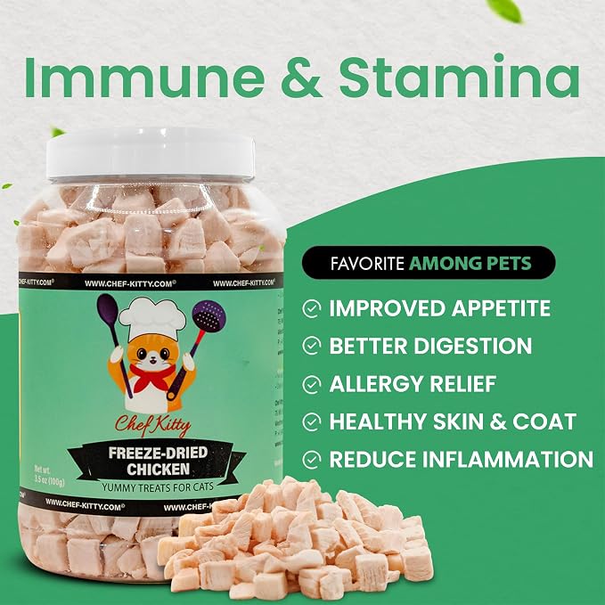 Freeze Dried Chicken Cat Treats | Healthy Dog Food Toppers 100% Human Grade | Single Ingredient, Grain Free Chicken Dog Treats | Inspected & Tested in USA | No Additives or Preservatives
