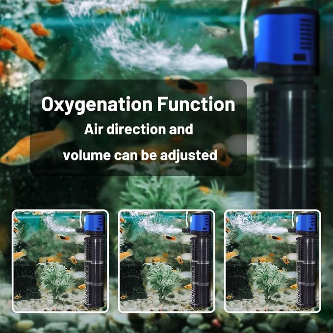 TARARIUM Aquarium Filter 260GPH for 30-75 Gallon Fish Tank, Biochemical Quiet Submersible Internal Filtration Powerful Pump Air Supply Wave Maker 4 in 1, Saltwater & Freshwater Crystal Clear