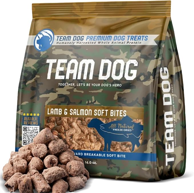 Team Dog Lamb & Salmon Dog Freeze-Dried Raw Treats | Soft Dog Treats & Grain Free Dog Food Topper | USA-Sourced Salmon & Lamb for Cleaner Teeth, Digestive Health & Muscle Growth | 13 oz Bulk Size