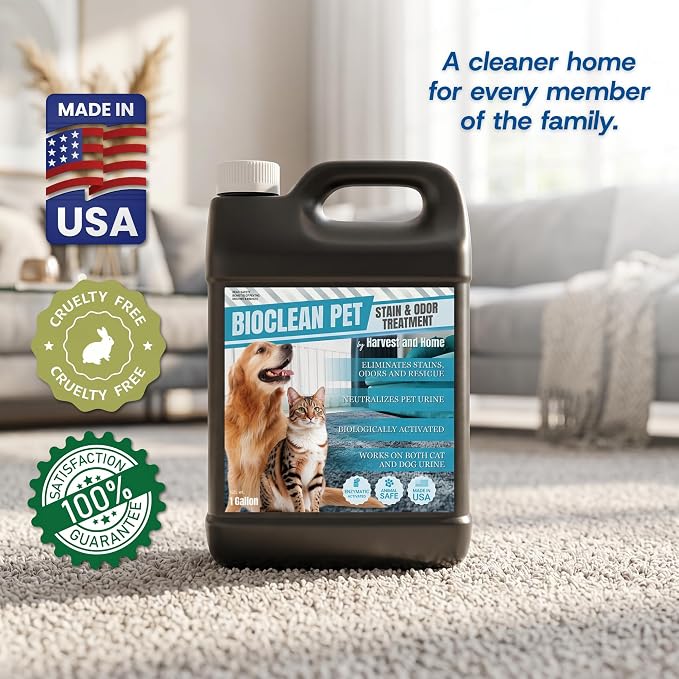 Bioclean Pet Carpet Cleaner & Deodorizer – Eliminates Pet Urine Smell, Stain & Odor Remover, No Residue, Made in USA – 1 Gallon