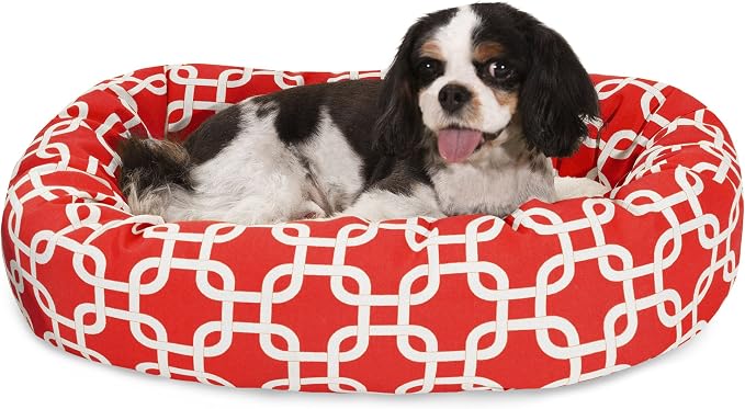 Majestic Pet 24 Inch Links Sherpa Calming Dog Bed Washable – Cozy Soft Round Dog Bed with Spine for Head Support - Fluffy Donut Dog Bed 24x19x7 (inch) – Round Pet Bed Small - RED