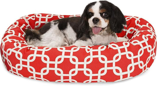 Majestic Pet 24 Inch Links Sherpa Calming Dog Bed Washable – Cozy Soft Round Dog Bed with Spine for Head Support - Fluffy Donut Dog Bed 24x19x7 (inch) – Round Pet Bed Small - RED