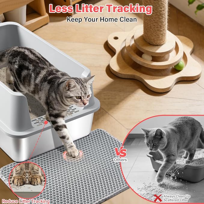 2PACK Stainless Steel Cat Litter Box with High Sides Lid, Extra Large Litter Boxes for Big Cats, XL Metal Kitty Litter Box, Anti-Urine Leakage, Non-Sticky, Easy Cleaning, Include Mat & Scoop