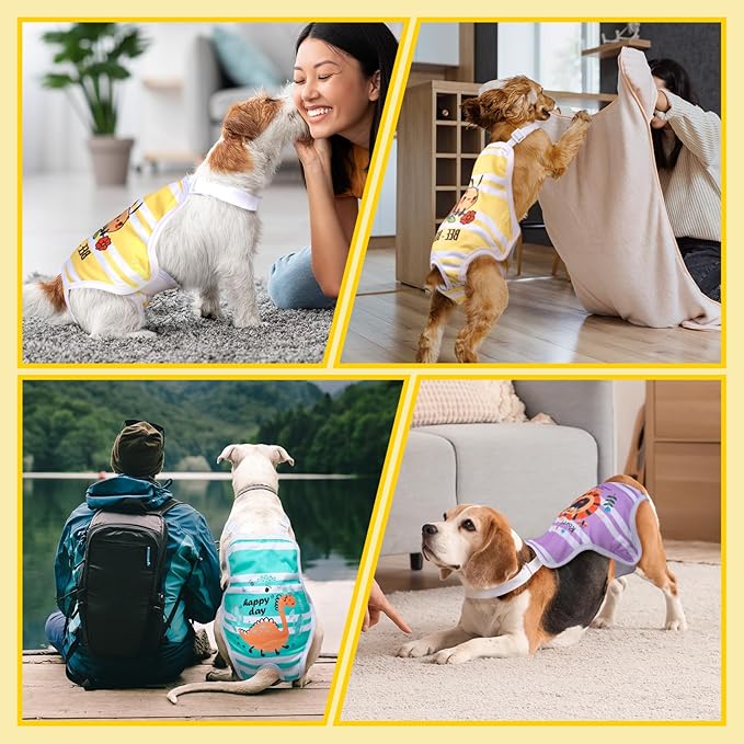 Jollywoods 3 Pack Washable Female Dog Diaper Onesie Sanitary Pantie with Adjustable Suspender, Reusable Fixed Diapers, Super Absorbent Leakproof for Small Medium Large Dog in Heat Cycle XS/S