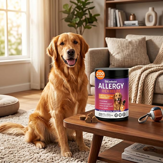 Dog Allergy Chews 200ct - Seasonal Allergy & Itching Skin Relief for Dogs - Soft Chews with Colostrum, Probiotics & Omega 3 for Licking Paws, Hot Spots & Immune Support - Chicken Flavor (14.1 OZ)