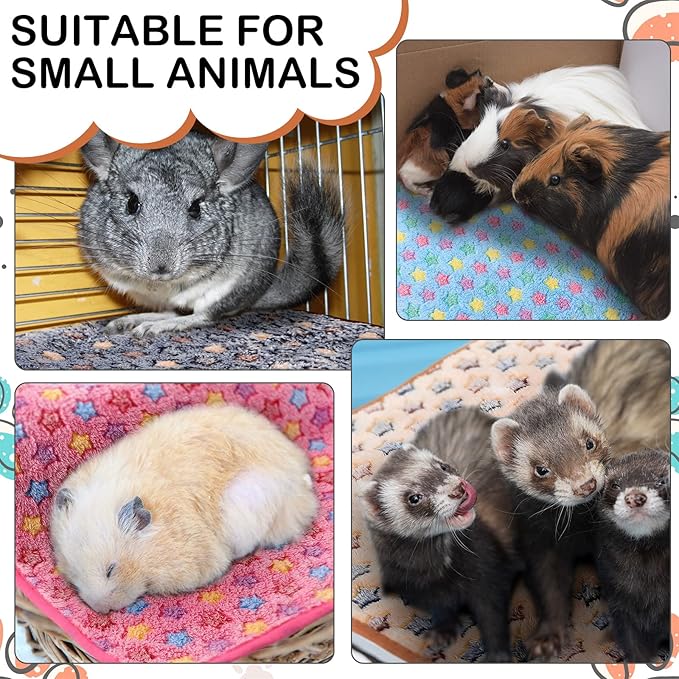 Tudomro 8 Pcs Absorbent Guinea Pig Blankets Washable Small Animal Fleece Bedding Cage Liners Reusable Pet Sleep Mat Pad Cover for Ferret Chinchilla Furniture Protection(Star,16 x 24 Inch)