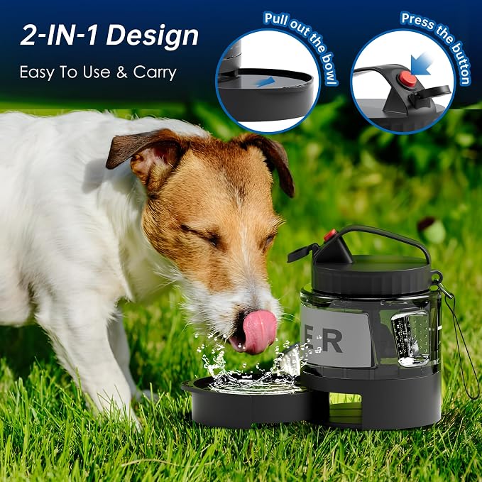 54oz Dog Water Dispenser Portable, 1.6L Leak-Proof Dog Water Bottle with Pull-Out Bowl, BPA Free Pet Travel Water Bottle for Daily Walks, Hiking, Park, Car Travel, Outdoor Beach Accessories