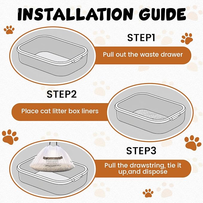 200 Count Cat Litter Box Liners Bags for Self Cleaning Automatic Litter Box 22.5 x 12.2" Drawstring Heavy Duty Pet Receptacles Bags Bulk 1.57 Mil Thick Tear Resistant Leak Proof Waste Liners