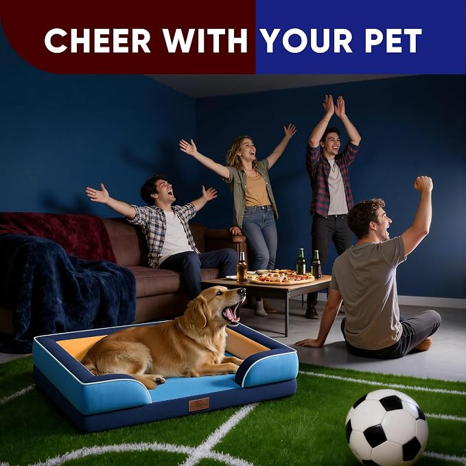 Comfort Expression Orthopedic Dog Bed for Extra Large Dogs 45x35 Inch, Waterproof Egg Crate Foam XL Pet Bed with Bolsters, Dog Couch with Washable Cover & Non-Slip Bottom, Houston