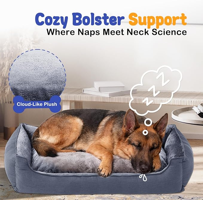 Makigued Rectangle Dog Bed for Large Size Dog with Removable Washable Cover Pet Bed with Bolster Sides Non-Slip Bottom Pet Sofa Waterproof Lining Durable Pet Cuddler, Dark Grey, 35x 26x 7.5 in