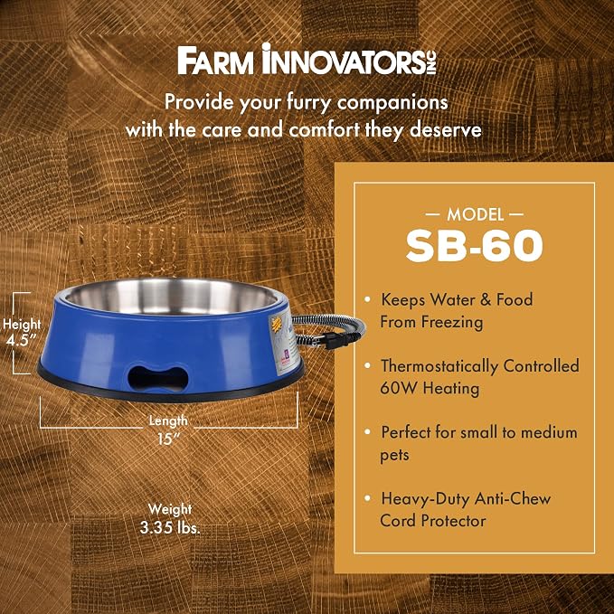 Farm Innovators Heated Pet Water Bowl, 60W Heated Water Dish - 5.5 Quart Stainless Steel Watering Station with Anti-Chew Cord Protector for Dogs & Cats