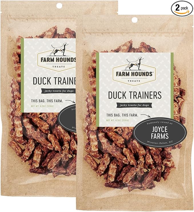 Farm Hounds - Duck Trainers - Premium Natural Jerky for Dogs - Made from 100% Humanely Raised Duck- Easy-Break - Great for Training & Treats - No Added Fillers - Made in USA - 4.5 oz - 2 Pack