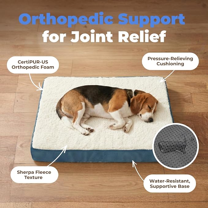 Best Pet Supplies Orthopedic Dog Bed with Memory Foam, Washable Dog Crate Mat for Small, Medium & Large Dogs, Thick Mattress for Crates, Kennels or Floor, Waterproof Pet Bed - Blue, 24 x 16 x 3