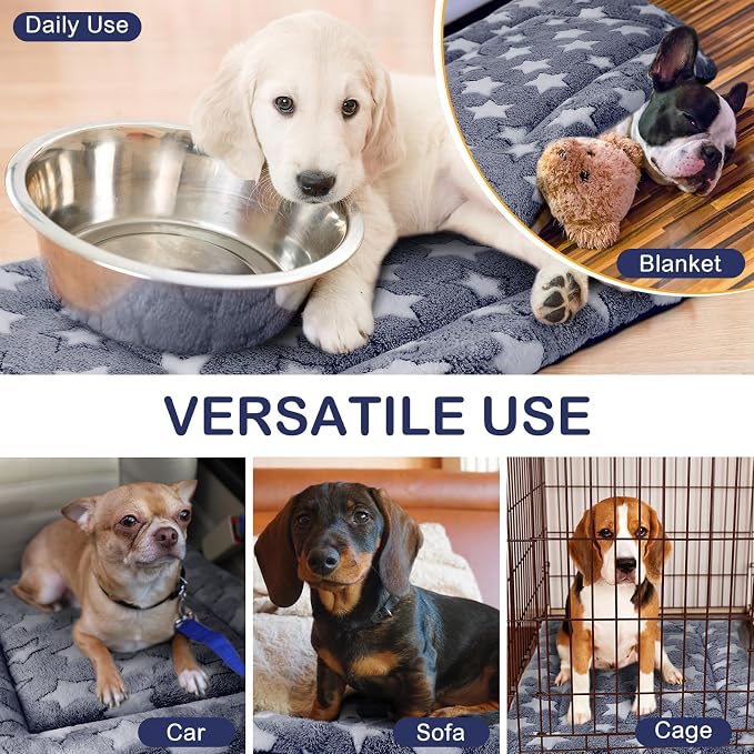 VitalCozy 4 Pcs Dog Crate Pads, Ultra Soft Warm Washable Anti-Slip Kennel Bed Mat for Pets, Reversible, Replaceable, Cage Liner for Small Medium Large Dogs and Cats(18 x 24 x 1.6 Inch,Star,Blue)