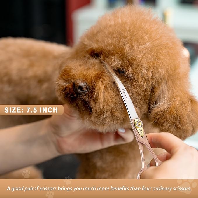 Professional Dog Grooming Scissors Rose Gold 440C Stainless Steel Straight Thinning Curved Chunker Shears for Pet Grooming Services Dogs and Cats (Combo, 7.5‘’)