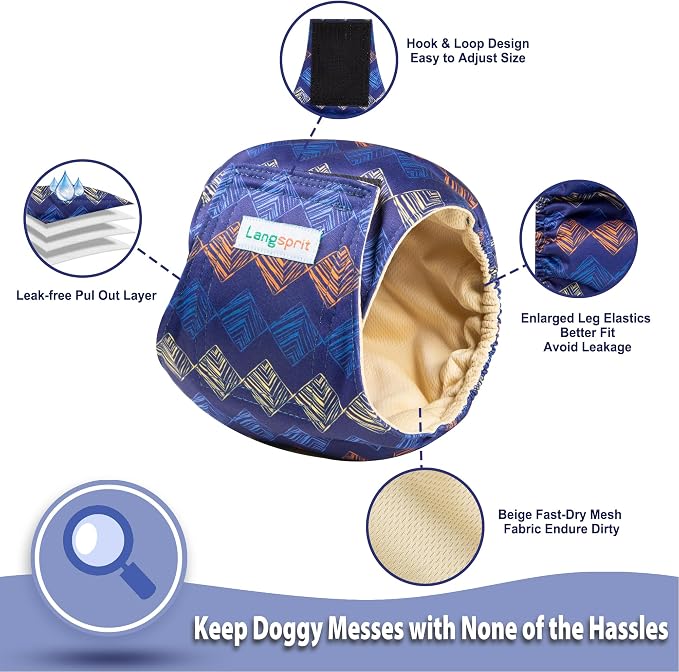 Langsprit Male Belly Bands for Dogs (Pack of 3) - Dog Diapers Male - High Absorbing Dog Wraps Male Washable - Reusable Small Doggy Doggie Puppy Male Dog Diapers Plaid-2 L