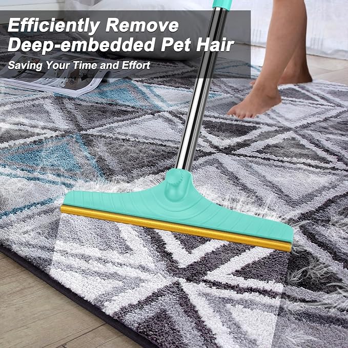 B-Land Carpet Rake for Pet Hair Removal, Reusable Pet Hair Remover with 60” Adjustable Long Handle, Carpet Scraper Dog Cat Hair Remover Tool for Rugs, Mats, Couch, Furniture Blue