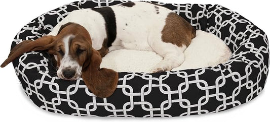 Majestic Pet 32 Inch Links Sherpa Calming Dog Bed Washable – Cozy Soft Round Dog Bed with Spine for Head Support - Fluffy Donut Dog Bed 32x23x7 (inch) – Round Pet Bed Medium - BLACK