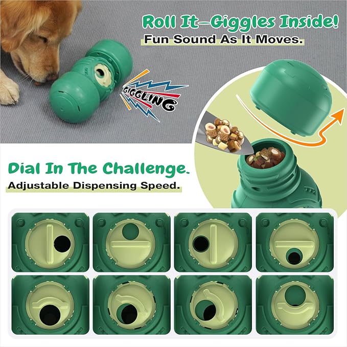 KADTC Roll Dog Treat Dispenser Toy, XL Size, Wobble Giggle, Adjustable Slow Feeder Puzzle for Medium & Large Dogs Enrichment Toy