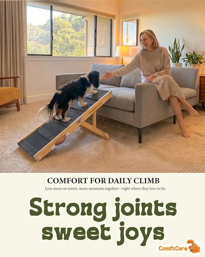 Adjustable Dog Ramp for Small Dogs, Foldable Pet Ramp for Bed & Couch, Non-Slip Indoor Ramp, Portable, Joint-Friendly Design, Supports up to 35 lbs