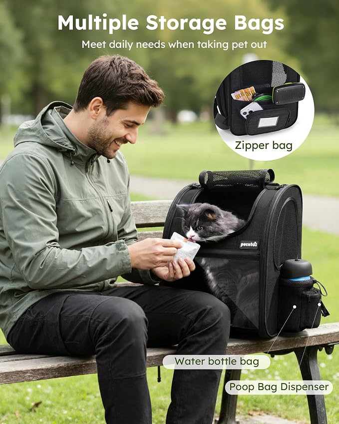 Pecute Pet Carrier Backpack, Dog Carrier Backpack, Expandable with Breathable Mesh for Small Dogs Cats Puppies, Pet Backpack Bag for Hiking Travel Camping Outdoor Hold Pets Up to 18 Lbs